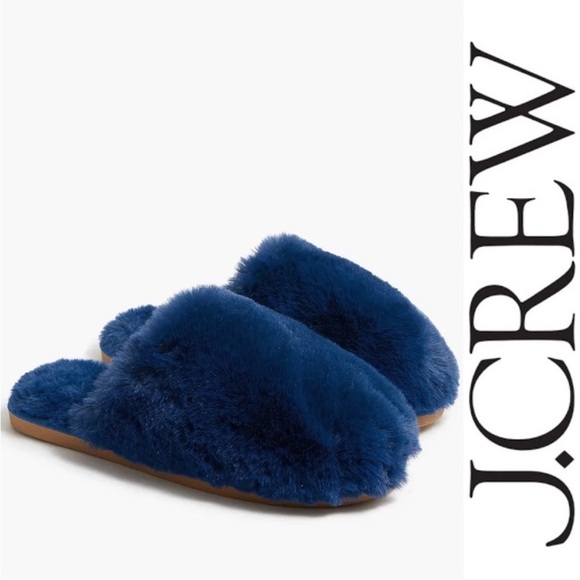 J. Crew | "Antique Navy Blue" Fuzzy scuff slippers | Size 5 - Picture 1 of 8